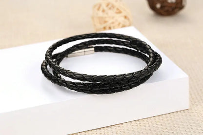 BAMOER 6 Color Wholesale Long Chain Adjustable Magnet Buckle Unisex PU leather Bracelets for Women and Men Fashion Jewelry