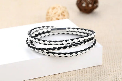 BAMOER 6 Color Wholesale Long Chain Adjustable Magnet Buckle Unisex PU leather Bracelets for Women and Men Fashion Jewelry