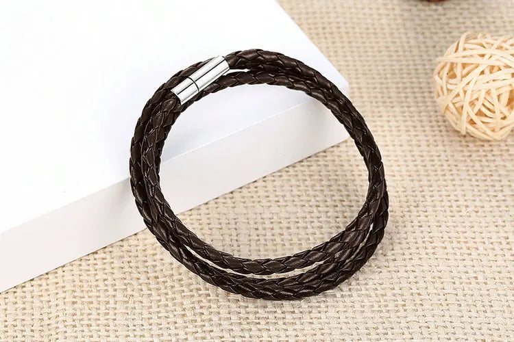 BAMOER 6 Color Wholesale Long Chain Adjustable Magnet Buckle Unisex PU leather Bracelets for Women and Men Fashion Jewelry