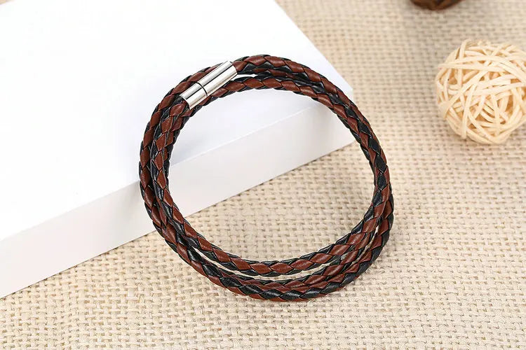 BAMOER 6 Color Wholesale Long Chain Adjustable Magnet Buckle Unisex PU leather Bracelets for Women and Men Fashion Jewelry