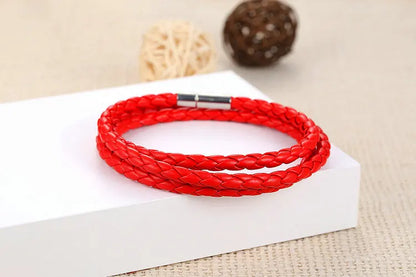 BAMOER 6 Color Wholesale Long Chain Adjustable Magnet Buckle Unisex PU leather Bracelets for Women and Men Fashion Jewelry