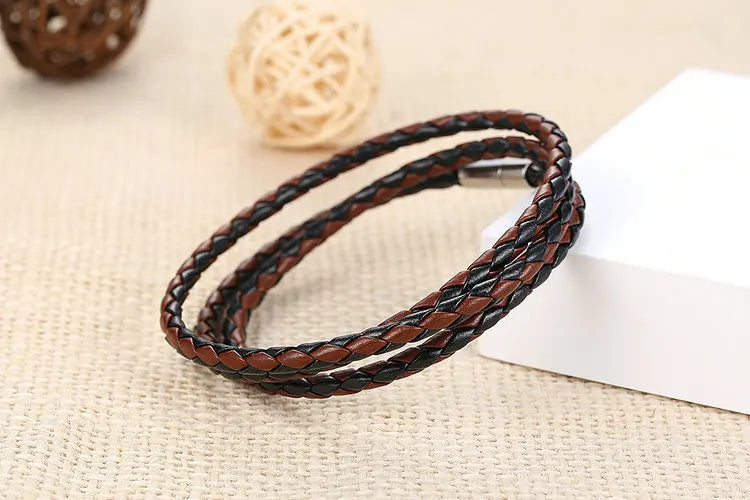 BAMOER 6 Color Wholesale Long Chain Adjustable Magnet Buckle Unisex PU leather Bracelets for Women and Men Fashion Jewelry