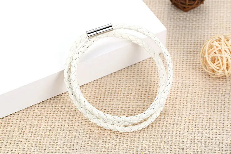 BAMOER 6 Color Wholesale Long Chain Adjustable Magnet Buckle Unisex PU leather Bracelets for Women and Men Fashion Jewelry