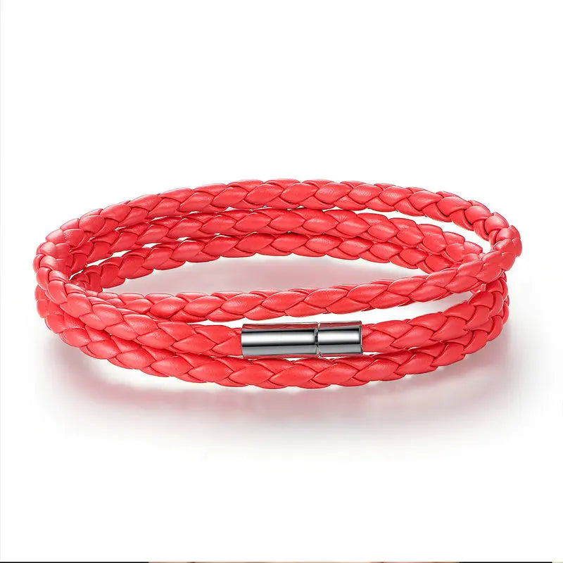 BAMOER 6 Color Wholesale Long Chain Adjustable Magnet Buckle Unisex PU leather Bracelets for Women and Men Fashion Jewelry