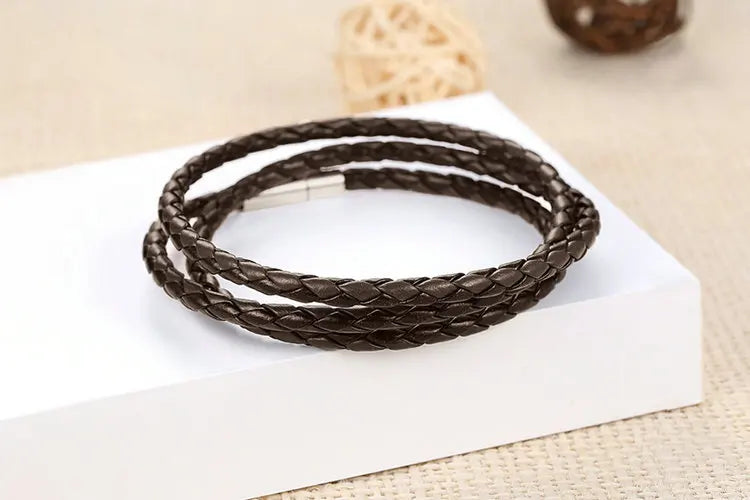 BAMOER 6 Color Wholesale Long Chain Adjustable Magnet Buckle Unisex PU leather Bracelets for Women and Men Fashion Jewelry