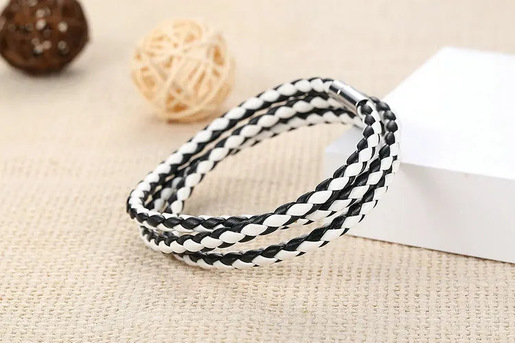 BAMOER 6 Color Wholesale Long Chain Adjustable Magnet Buckle Unisex PU leather Bracelets for Women and Men Fashion Jewelry