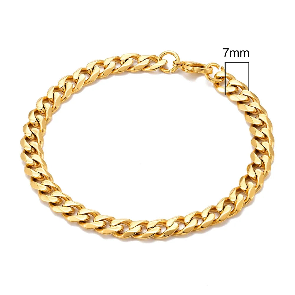 MKENDN 3-11mm Locomotive Men Punk Rock Stainless Steel Curb Cuban Link Chain Silver Color Bracelet For Women Biker Jewelry