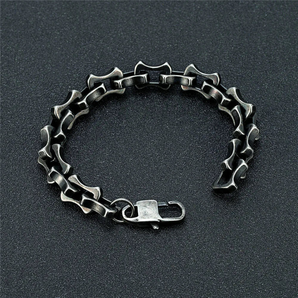 MKENDN  Locomotive Vintage Oxidized Black Keel Chain Link Men Bracelet Punk Stainless Steel Motorcycle Bracelets Male Jewelry