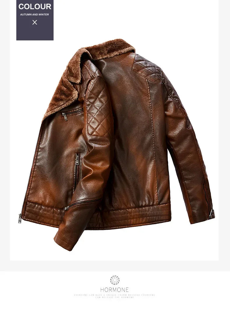 Fashionable warm winter leather jacket for men