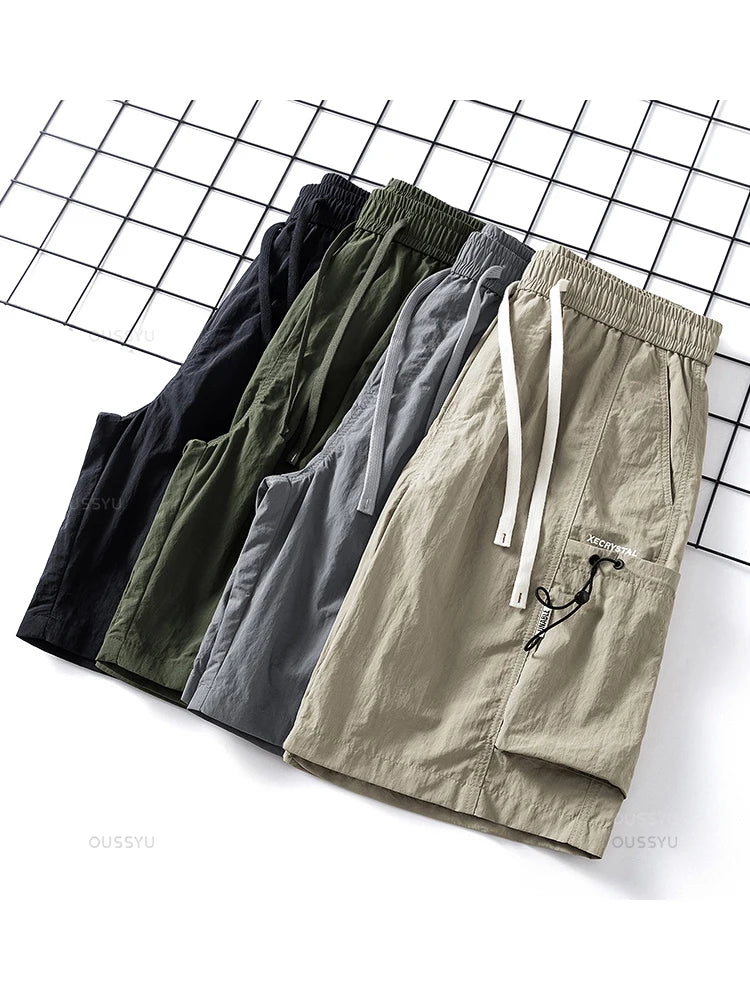 2024 New Summer Thin Shorts Pants Men Cargo Work Side Pockets Baggy Joggers Bermuda Knee Beach Short Pant Male Plus Size M-4XL