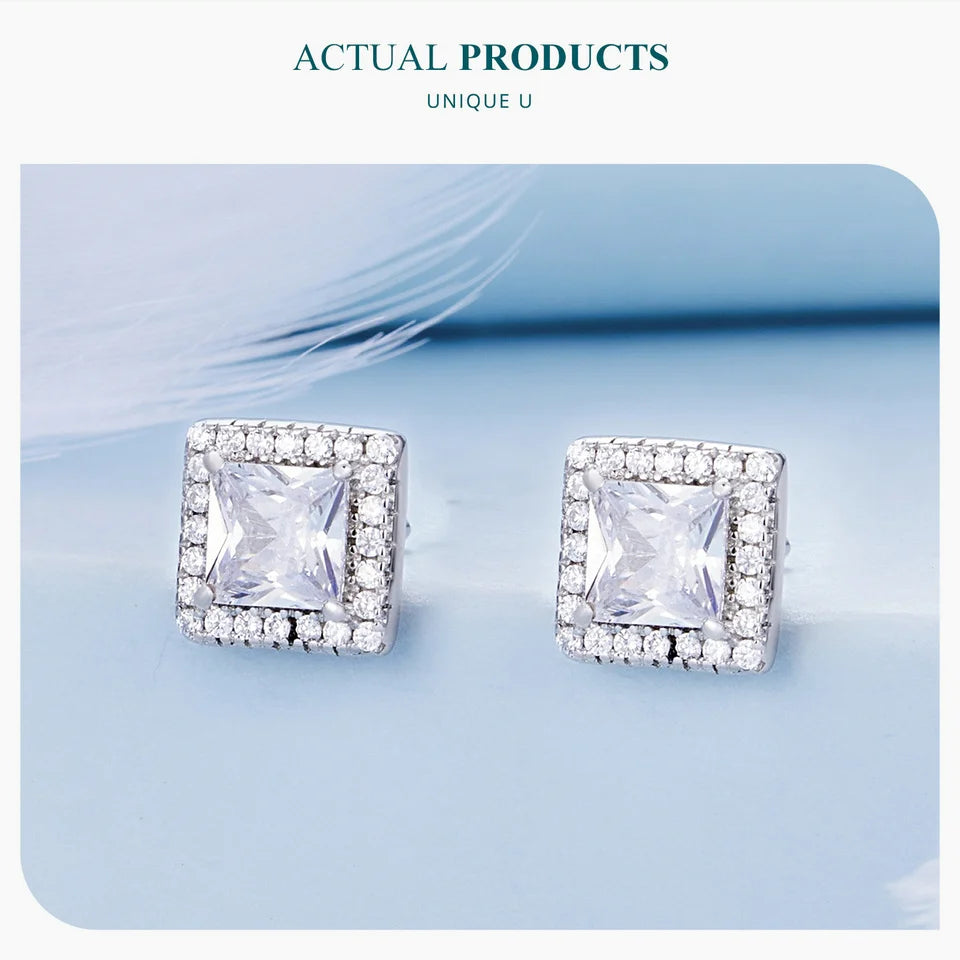 BAMOER Platinum Plated Halo CZ Stud Earrings 925 Sterling Silver Hypoallergenic Classic Elegant Earrings Fashion Jewellry BSE893