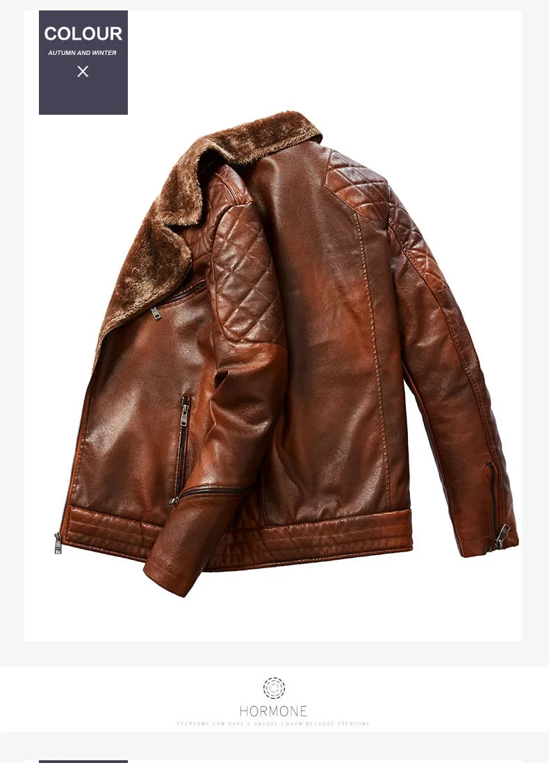 Fashionable warm winter leather jacket for men