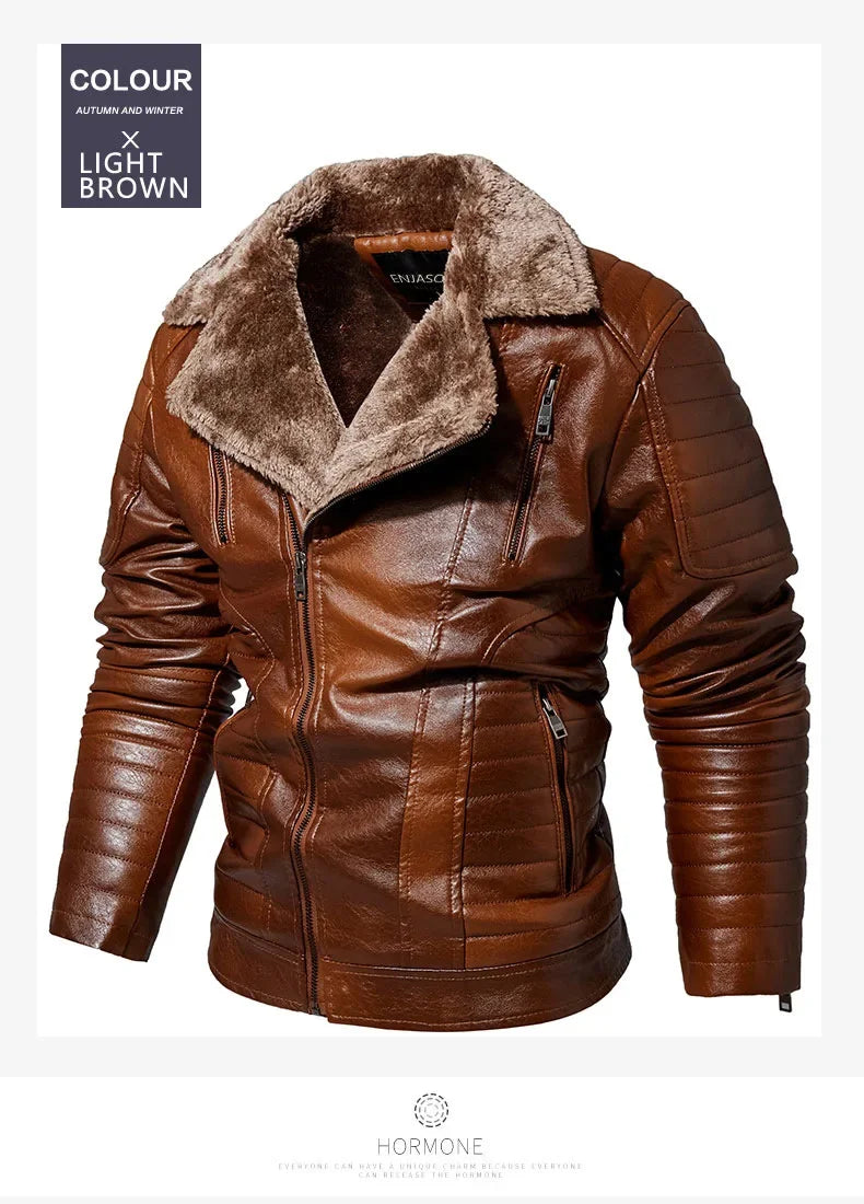 Fashionable warm winter leather jacket for men