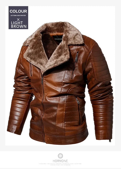 Fashionable warm winter leather jacket for men