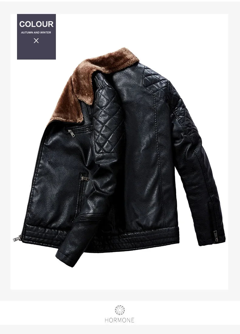 Fashionable warm winter leather jacket for men