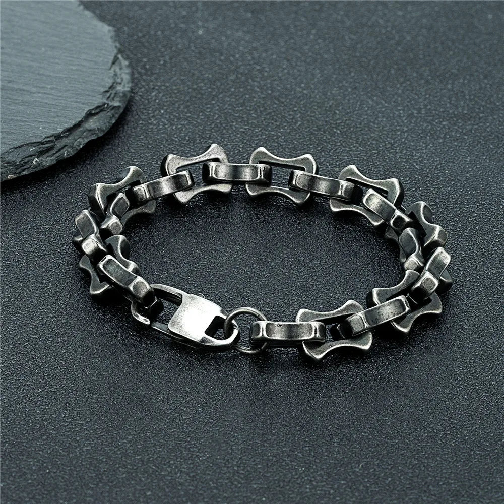 MKENDN  Locomotive Vintage Oxidized Black Keel Chain Link Men Bracelet Punk Stainless Steel Motorcycle Bracelets Male Jewelry