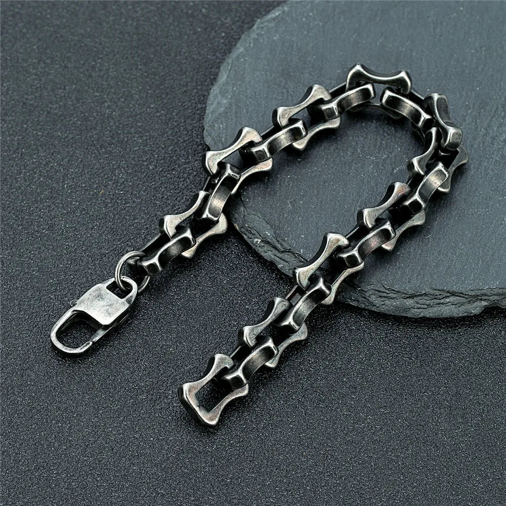 MKENDN  Locomotive Vintage Oxidized Black Keel Chain Link Men Bracelet Punk Stainless Steel Motorcycle Bracelets Male Jewelry