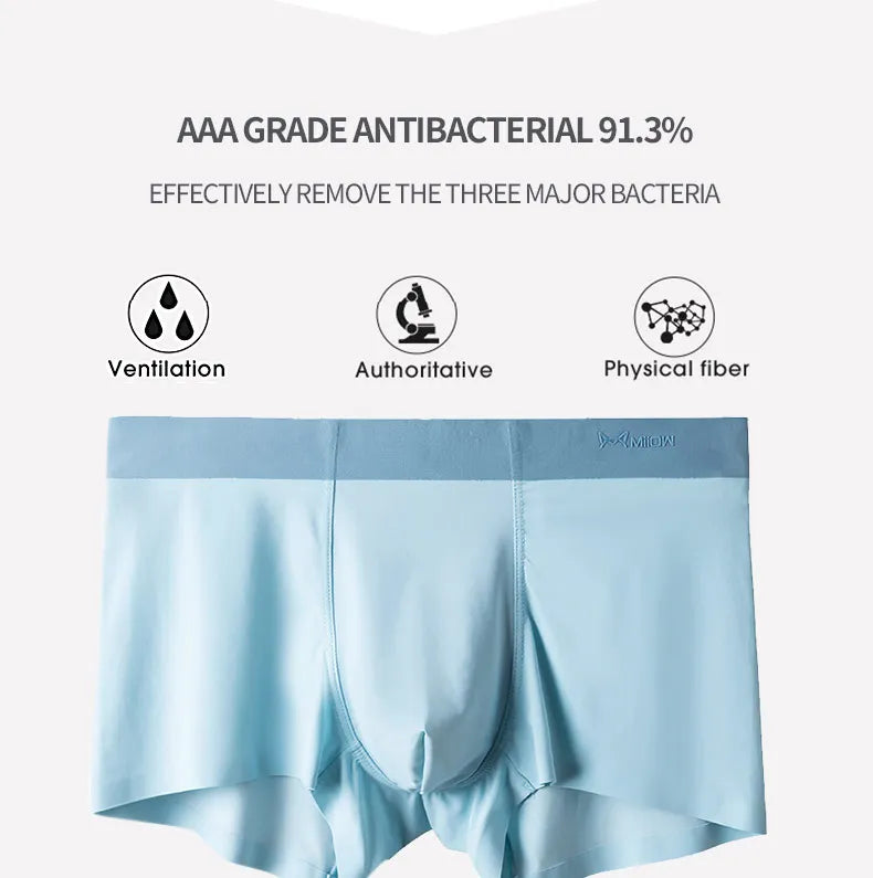 MiiOW 3Pcs Summer Ice Silk Men Boxer Underwear Seamless Sexy Underpants Graphene Antibacterial Men's Panties Trunks Boxers 5XL