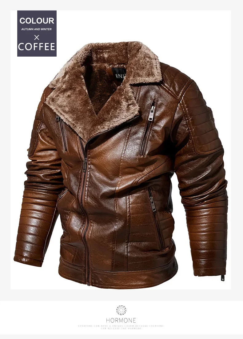 Fashionable warm winter leather jacket for men