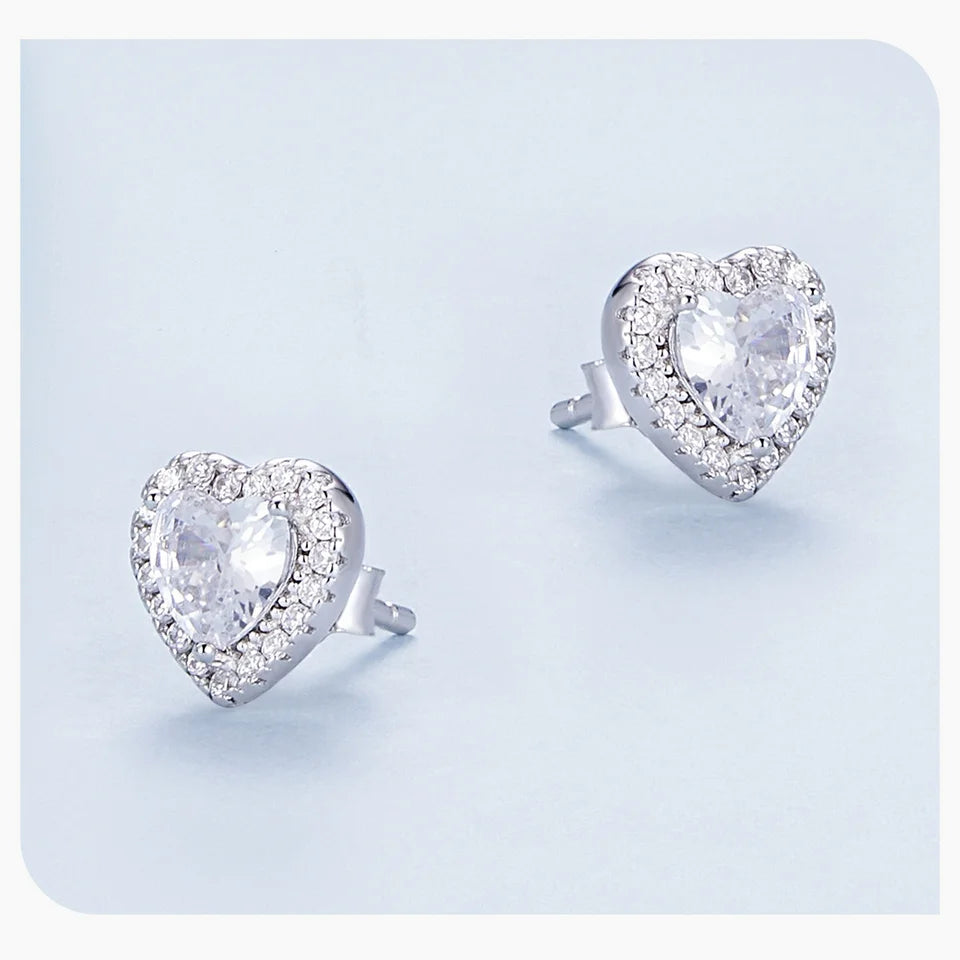 BAMOER Platinum Plated Halo CZ Stud Earrings 925 Sterling Silver Hypoallergenic Classic Elegant Earrings Fashion Jewellry BSE893