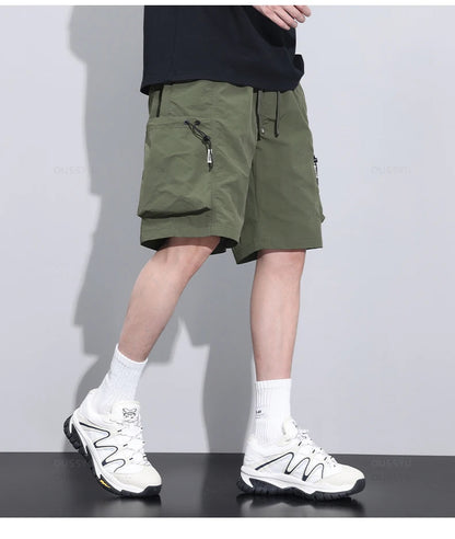 2024 New Summer Thin Shorts Pants Men Cargo Work Side Pockets Baggy Joggers Bermuda Knee Beach Short Pant Male Plus Size M-4XL