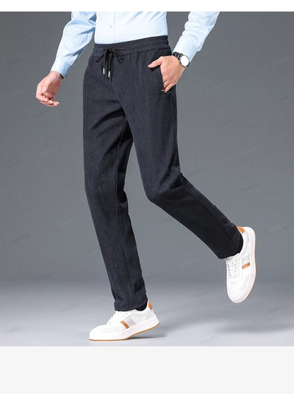 Winter Fleece Warm Thick Corduroy Pants Men Business Elastic Waist Classic Outdoors Jogging Straight Casual Trousers Male Gift