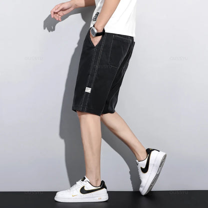 Summer Soft Cosy Lyocell Fabric Men's Denim Shorts Thin Loose Pants Drawstring Elastic Waist Korea Casual Short Plus Size M-5XL