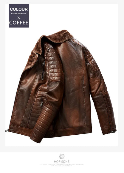 Fashionable warm winter leather jacket for men