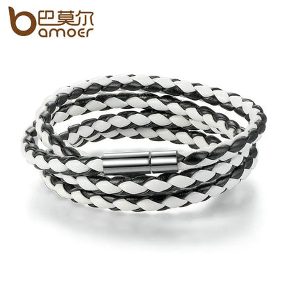 BAMOER 6 Color Wholesale Long Chain Adjustable Magnet Buckle Unisex PU leather Bracelets for Women and Men Fashion Jewelry