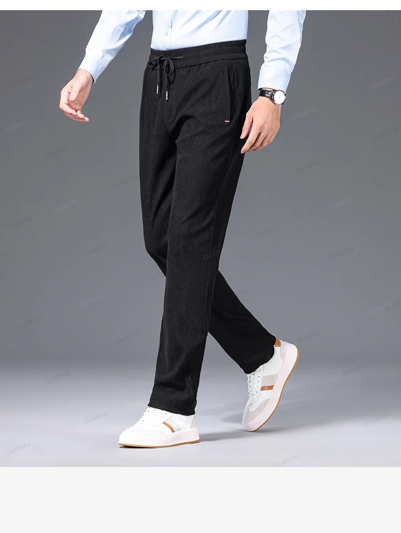 Winter Fleece Warm Thick Corduroy Pants Men Business Elastic Waist Classic Outdoors Jogging Straight Casual Trousers Male Gift