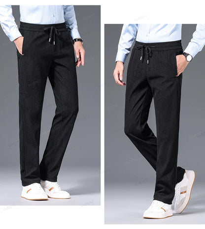 Winter Fleece Warm Thick Corduroy Pants Men Business Elastic Waist Classic Outdoors Jogging Straight Casual Trousers Male Gift