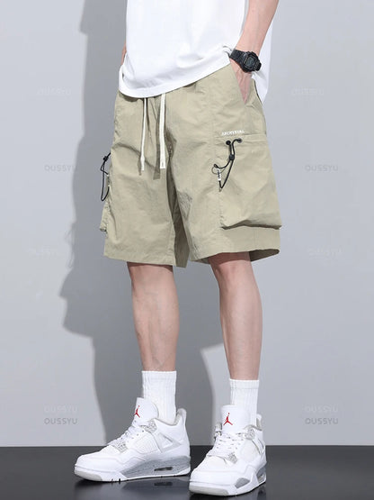 2024 New Summer Thin Shorts Pants Men Cargo Work Side Pockets Baggy Joggers Bermuda Knee Beach Short Pant Male Plus Size M-4XL