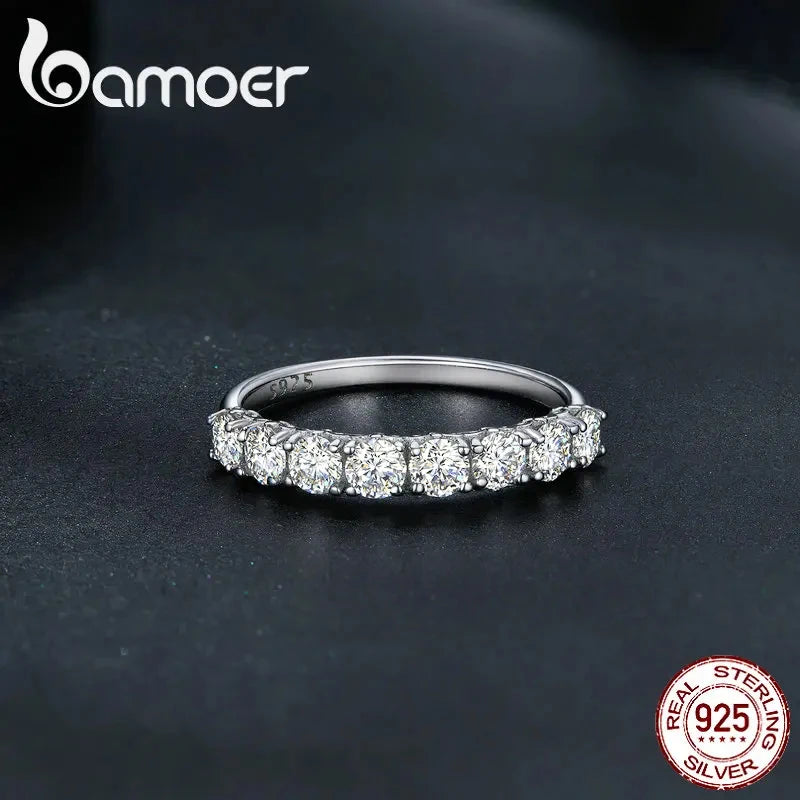 BAMOER 0.8CT D Color VVS1 EX Round Moissanite Ring 925 Sterling Silver Eternity Ring Women Engagement Wedding Luxury Band