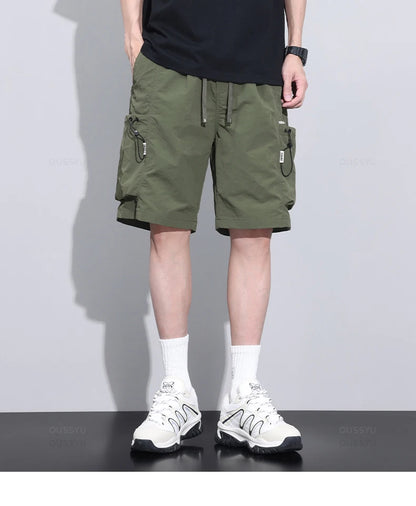 2024 New Summer Thin Shorts Pants Men Cargo Work Side Pockets Baggy Joggers Bermuda Knee Beach Short Pant Male Plus Size M-4XL