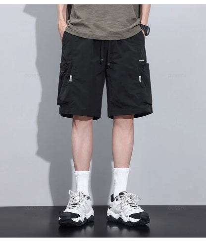 2024 New Summer Thin Shorts Pants Men Cargo Work Side Pockets Baggy Joggers Bermuda Knee Beach Short Pant Male Plus Size M-4XL