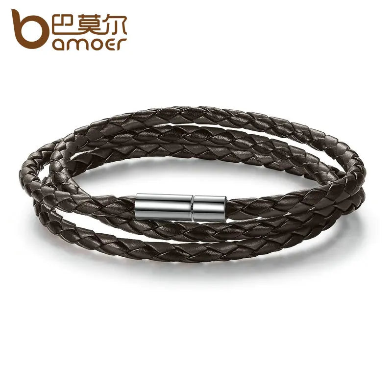 BAMOER 6 Color Wholesale Long Chain Adjustable Magnet Buckle Unisex PU leather Bracelets for Women and Men Fashion Jewelry