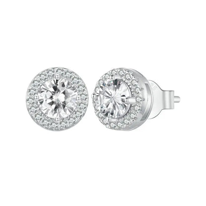 BAMOER Platinum Plated Halo CZ Stud Earrings 925 Sterling Silver Hypoallergenic Classic Elegant Earrings Fashion Jewellry BSE893