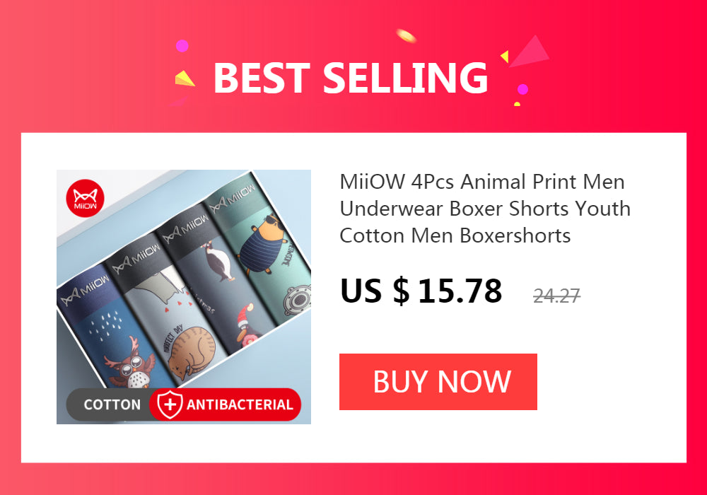 MiiOW 3Pcs Pure Cotton Men Underwear Boxer Shorts Underpants Male Panties Gift For Men Boxershorts Antibacterial Pouch L-5XL