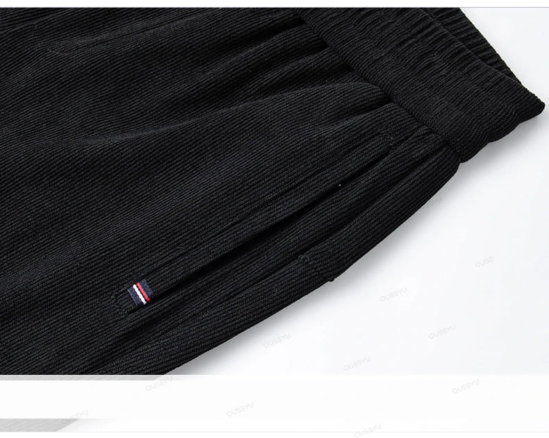 Winter Fleece Warm Thick Corduroy Pants Men Business Elastic Waist Classic Outdoors Jogging Straight Casual Trousers Male Gift