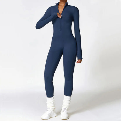 Zipper Yoga Rompers Long Sleeved One-piece Women's Sportswear Gym Jumpsuits Workout High-intensity Fitness Skin-tight Garment