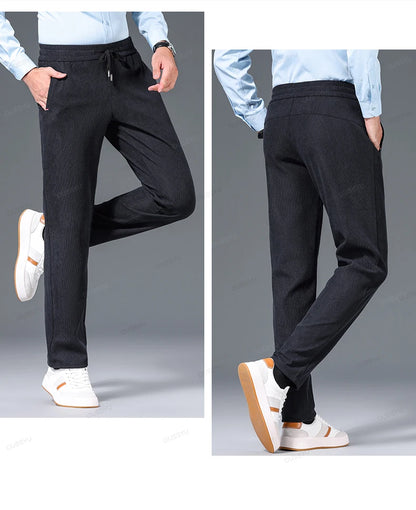 Winter Fleece Warm Thick Corduroy Pants Men Business Elastic Waist Classic Outdoors Jogging Straight Casual Trousers Male Gift