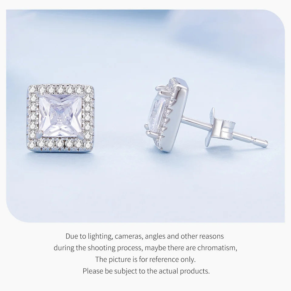 BAMOER Platinum Plated Halo CZ Stud Earrings 925 Sterling Silver Hypoallergenic Classic Elegant Earrings Fashion Jewellry BSE893