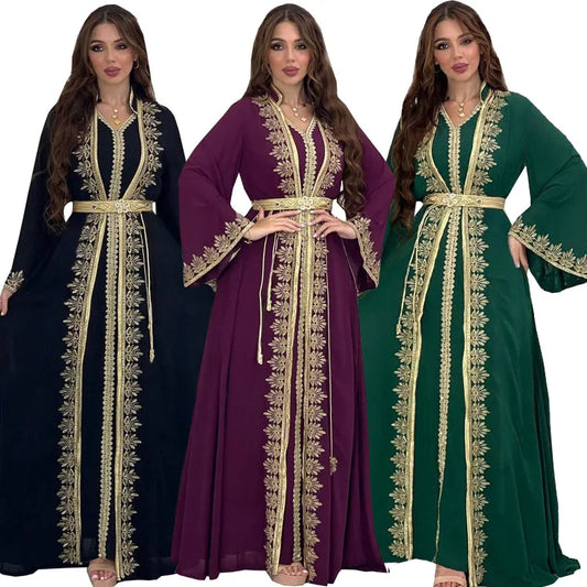 Women's Eid Dress 2 Pieces Long Robe Islamic Abaya Kaftan