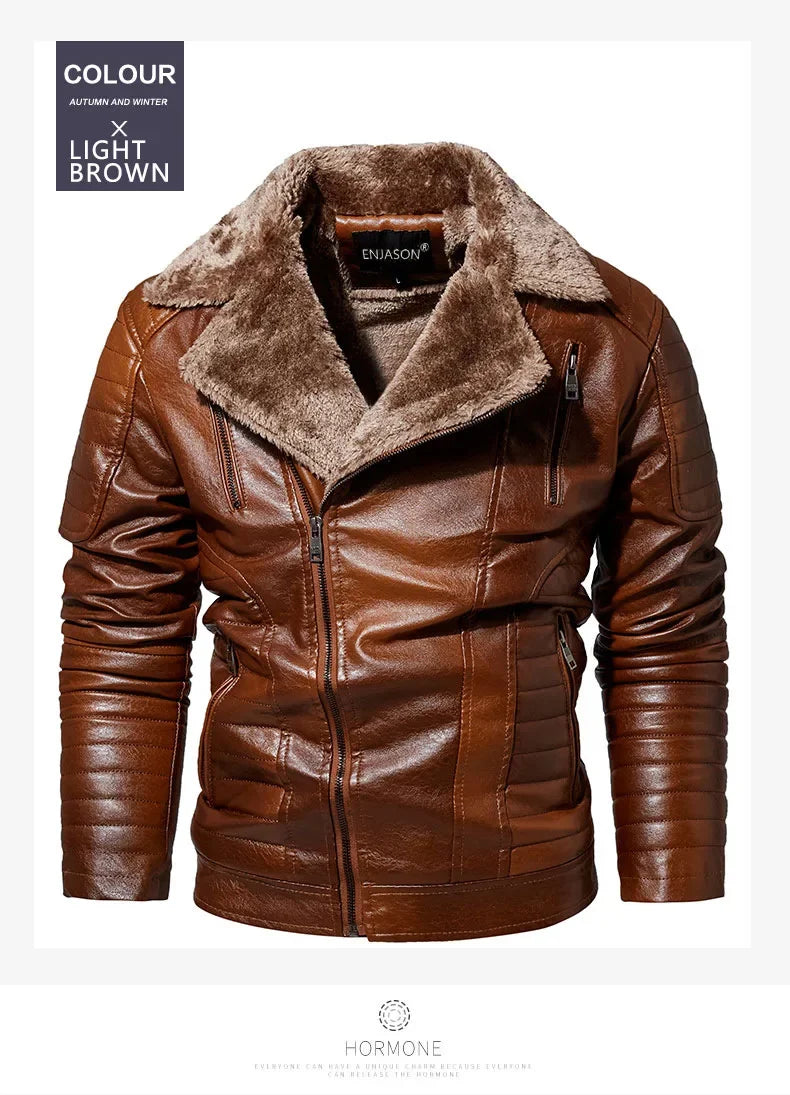 Fashionable warm winter leather jacket for men