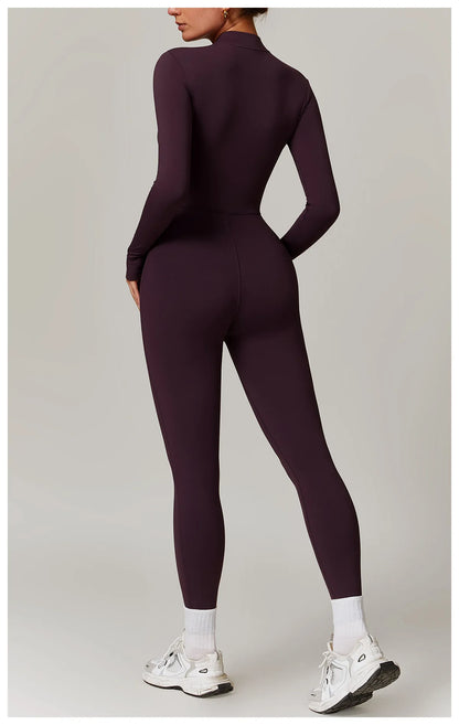 Zipper Yoga Rompers Long Sleeved One-piece Women's Sportswear Gym Jumpsuits Workout High-intensity Fitness Skin-tight Garment