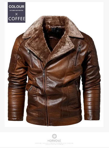 Fashionable warm winter leather jacket for men