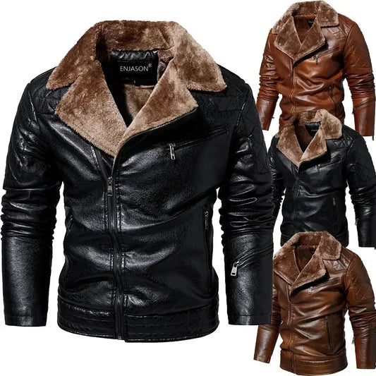 Fashionable warm winter leather jacket for men