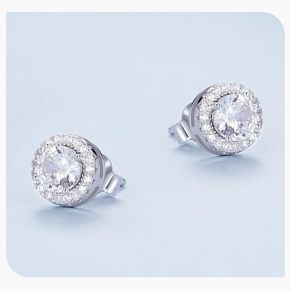 BAMOER Platinum Plated Halo CZ Stud Earrings 925 Sterling Silver Hypoallergenic Classic Elegant Earrings Fashion Jewellry BSE893