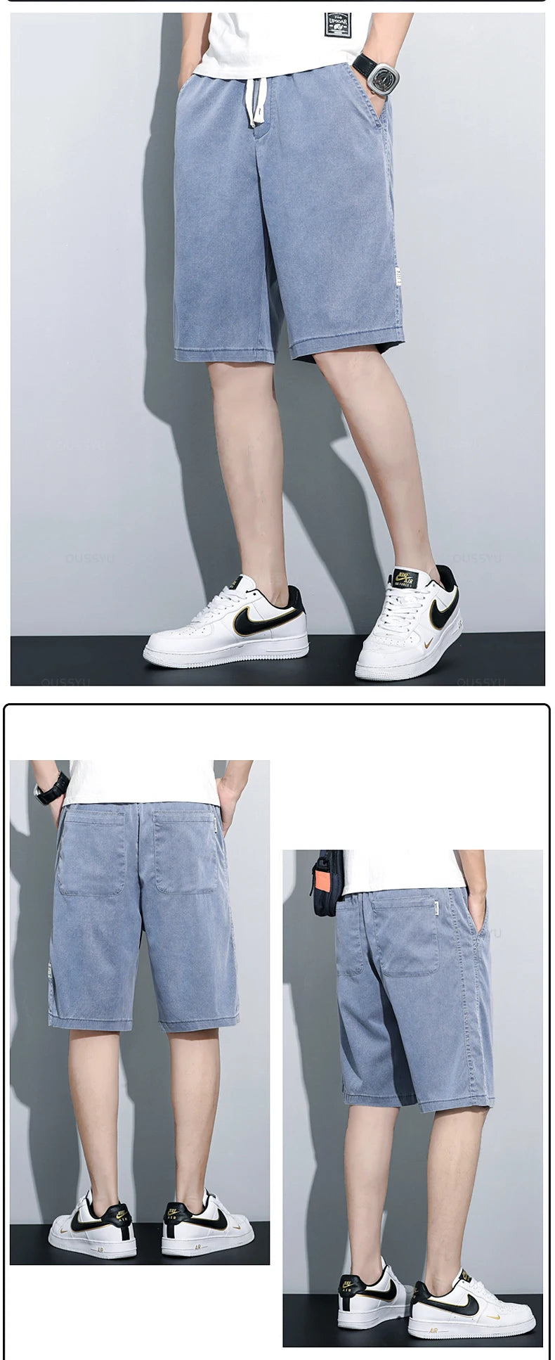 Summer Soft Cosy Lyocell Fabric Men's Denim Shorts Thin Loose Pants Drawstring Elastic Waist Korea Casual Short Plus Size M-5XL