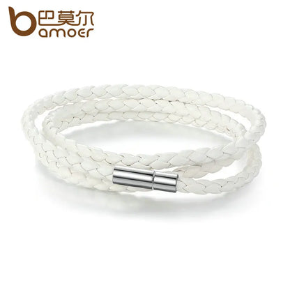 BAMOER 6 Color Wholesale Long Chain Adjustable Magnet Buckle Unisex PU leather Bracelets for Women and Men Fashion Jewelry